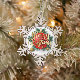 Goud Vrolijk Kerstfeest met krans Tin Sneeuwvlok Ornament