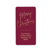 Goud Vrolijk Kerstfeest op Cranberry Retour Adres Etiket (Voorkant)
