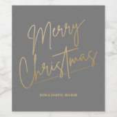 Goud Vrolijk Kerstfeest op Grijs Wijn Etiket (Enkel label)