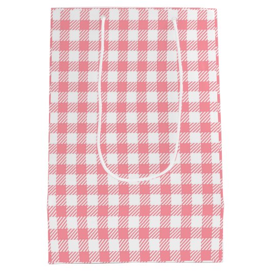 Goud Vrolijk Kerstfeest op Pink Gingham Plaid Medium Cadeauzakje (Achterkant)