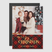 Goud Vrolijk Kerstfeest op Rode Tartan Foto (Voorkant / Achterkant)