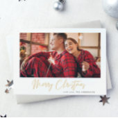 Goud Vrolijk Kerstfeest | Rood geruite foto Feestdagenkaart