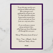 Goud Vrolijk Kerstfeest, vier afbeeldingen, paarse Folie Feestdagenkaart (Achterkant)