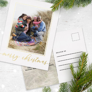 Goud Vrolijk Kerstmis Elegant Kalligrafie Script Folie Feestdagen Briefkaart