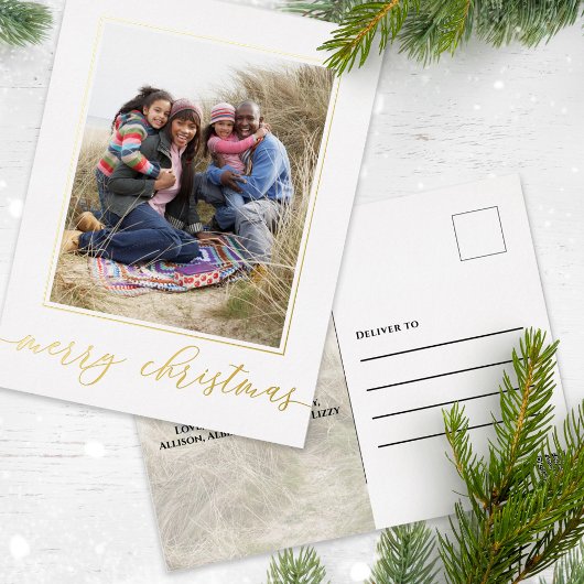 Goud Vrolijk Kerstmis Elegant Kalligrafie Script Folie Feestdagen Briefkaart