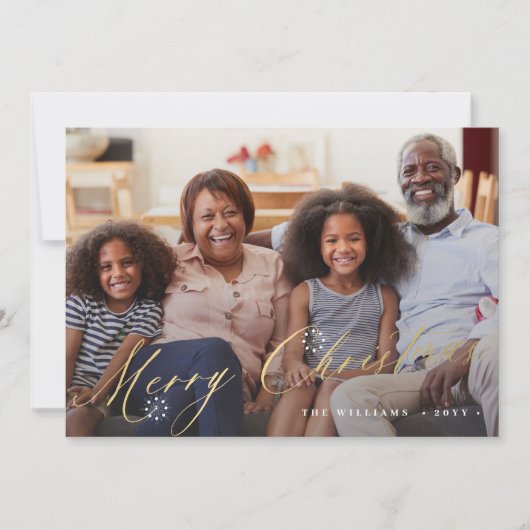 Goud Vrolijk Kerstmis elegant script eenvoudige fo Feestdagenkaart (Voorkant)