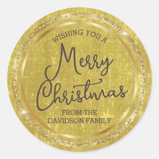 Goud Vrolijk Kerstmis Gepersonaliseerd Ronde Sticker (Voorkant)