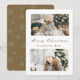 Goud Vrolijk Kerstmis Modern 2 Foto Feestdagenkaart