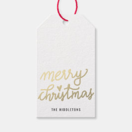 Goud Vrolijk Kerstmis Modern Handgeschreven Script Cadeaulabel