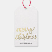 Goud Vrolijk Kerstmis Modern Handgeschreven Script Cadeaulabel (Achterkant)