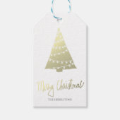 Goud Vrolijk Kerstmis Modern Script Kerstboom Cadeaulabel (Voorkant)