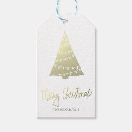 Goud Vrolijk Kerstmis Modern Script Kerstboom Cadeaulabel