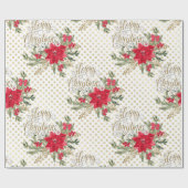 Goud Vrolijk Kerstmis Rode Poinsettia Cadeaupapier (Vlak)