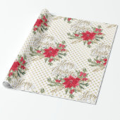 Goud Vrolijk Kerstmis Rode Poinsettia Cadeaupapier (Uitgerold)