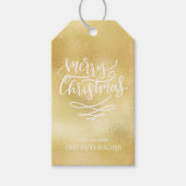 Goud Vrolijk Kerstmis Script Kerstbomen Cadeaulabel (Voorkant)
