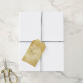 Goud Vrolijk Kerstmis Script Kerstbomen Cadeaulabel (Met Touw)