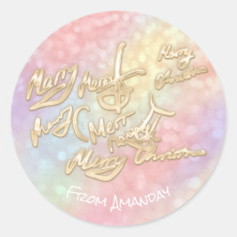 Goud Vrolijk Kerstmis Script van Holographic Spark Ronde Sticker