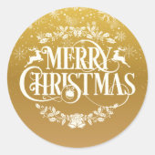 Goud Vrolijk Kerstmis Sneeuwvlokken Ronde Sticker (Voorkant)