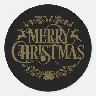 Goud Vrolijk Kerstmis Vakantie Script Klassieke Ro Ronde Sticker