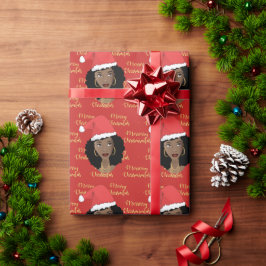 Goud Vrolijk Kerstmis, Zwarte Vrouw, Kerstmanhoed, Cadeaupapier