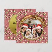 Goud Vrolijk Kerstrood Poinsettia en Sneeuwvlokken Feestdagenkaart (Voorkant / Achterkant)