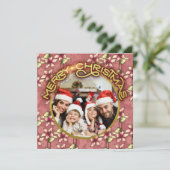 Goud Vrolijk Kerstrood Poinsettia en Sneeuwvlokken Feestdagenkaart (Staand voorkant)