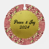 Goud Vrolijk Kerstrood Poinsettia en Sneeuwvlokken Metalen Ornament (Achterkant)