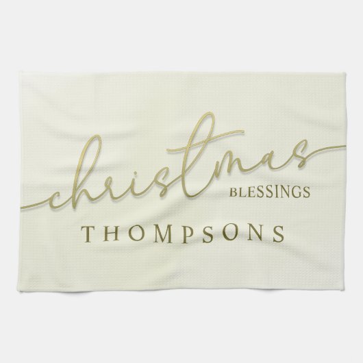 Goud vrolijk kerstscript gepersonaliseerd theedoek (Horizontaal)