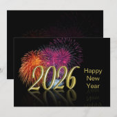 Goud Vrolijk Nieuwjaar 2026 Vuurwerk Feestdagenkaart (Voorkant / Achterkant)