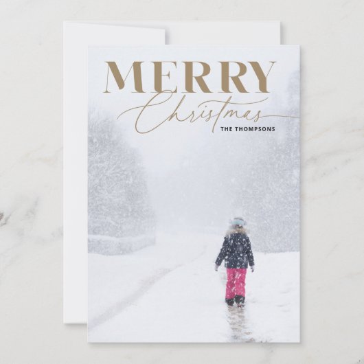 Goud Vrolijk Script Serif Kerstmis Portret Foto Feestdagenkaart (Voorkant)