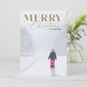 Goud Vrolijk Script Serif Kerstmis Portret Foto Feestdagenkaart (Staand voorkant)