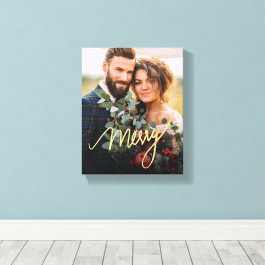 Goud Vrolijke Pas getrouwd Eerste Kerstmis Bruilof Canvas Afdruk (Insitu (Houten vloer))