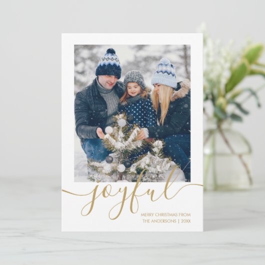 Goud Vrolijke Vrolijke Kerstmisfoto Feestdagenkaart (Staand voorkant)