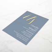 Goud VS Moderne Elegante Trouw op Stofblauw Folie Uitnodiging (Gedraaid)