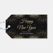 Goud Vuurwerk 2024 Gelukkig Nieuwjaar Cadeaulabel (Achterkant Horizontaal)