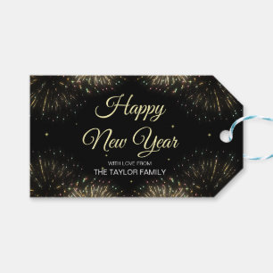 Goud Vuurwerk 2024 Gelukkig Nieuwjaar Cadeaulabel