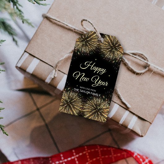 Goud Vuurwerk 2024 Gelukkig Nieuwjaar Cadeaulabel