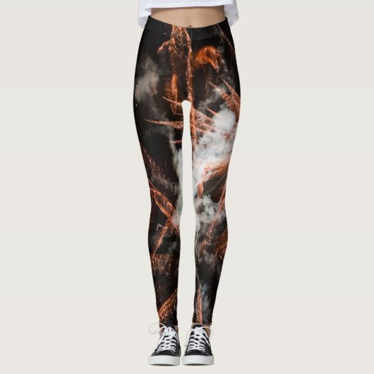 Goud vuurwerk abstracte gouden zwarte rook leggings (Voorkant)