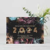 Goud Vuurwerk Oud en Nieuw Feest Uitnodiging (Staand voorkant)