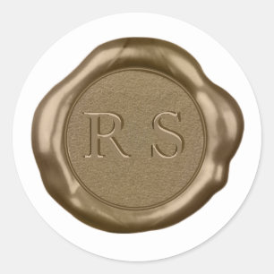 Goud-waszegel Sticker-monogram op wit, Ronde Sticker