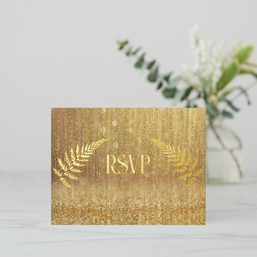 Goud Watervalgordijn RSVP Folie Uitnodiging Briefkaart (Staand Voorkant)