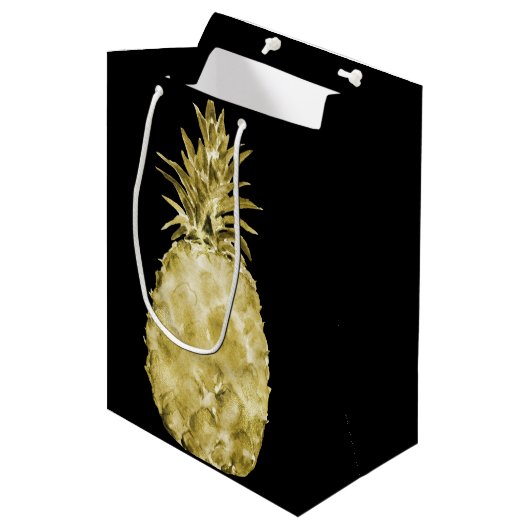 Goud Waterverf Ananas Medium Cadeauzakje (Voorkant Gekanteld)