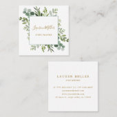 Goud | Waterverf Eucalyptus Green Foliage Vierkante Visitekaartje (Voorkant / Achterkant)