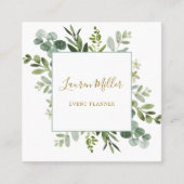 Goud | Waterverf Eucalyptus Green Foliage Vierkante Visitekaartje (Voorkant)