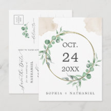 Goud-waterverf-groen blijf-op-de-datum-ansichtkaar