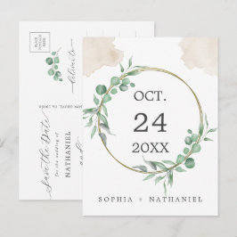 Goud-waterverf-groen blijf-op-de-datum-ansichtkaar uitnodiging briefkaart