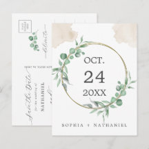 Goud-waterverf-groen blijf-uitnodigingskaart