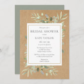 Goud Waterverf Groene Landelijke Bruidsdouche Kaart (Voorkant / Achterkant)