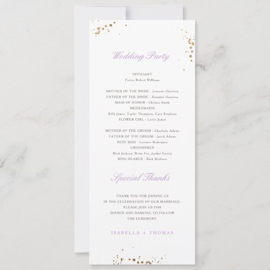 Goud & Waterverf Lavendel Bloemen Trouwprogramma (Achterkant)