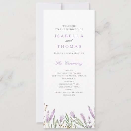 Goud & Waterverf Lavendel Bloemen Trouwprogramma (Voorkant)